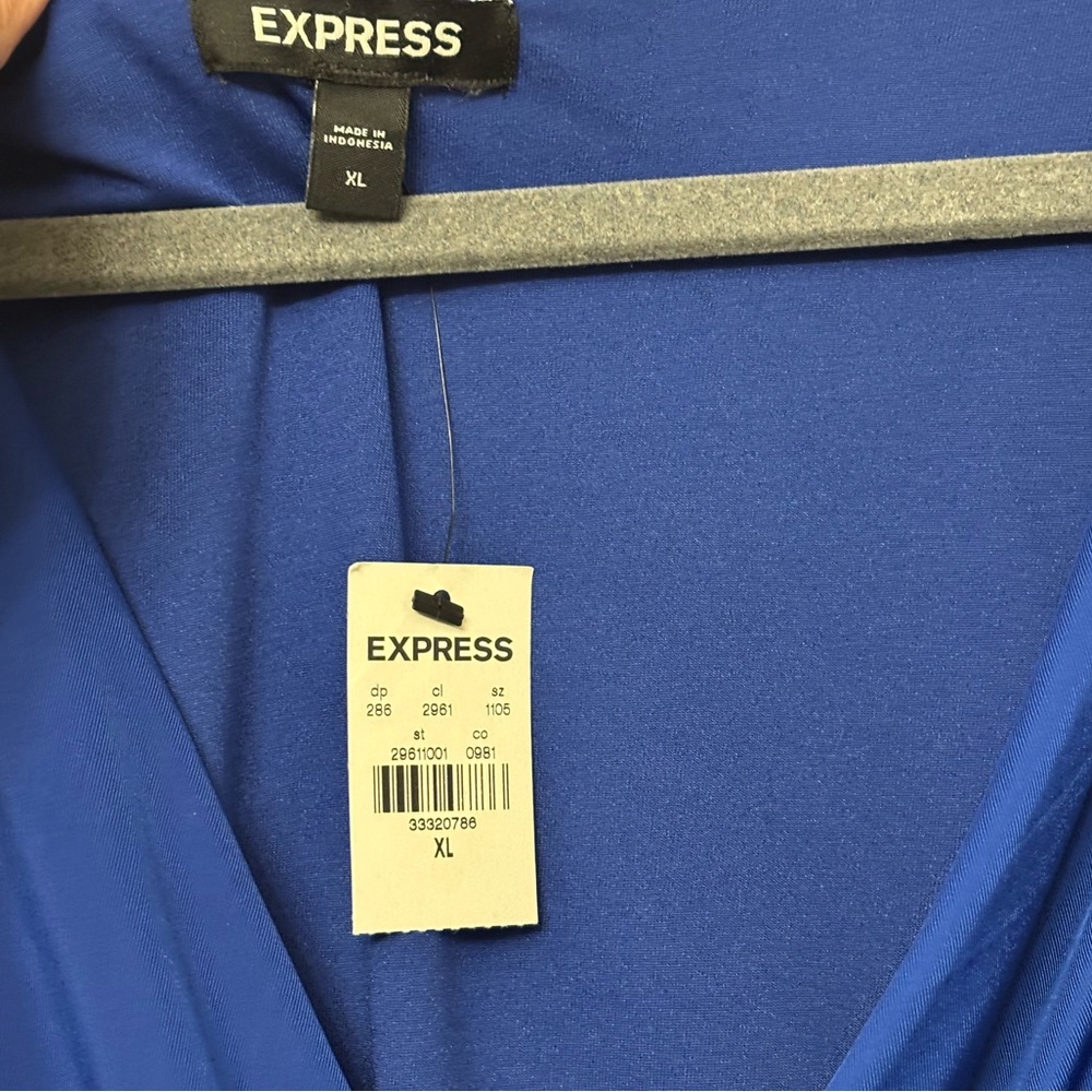 EXPRESS ROYAL BLUE BLOUSE W/ WRAP & RUCHING DETAIL XL NWT - Picture 3 of 5
